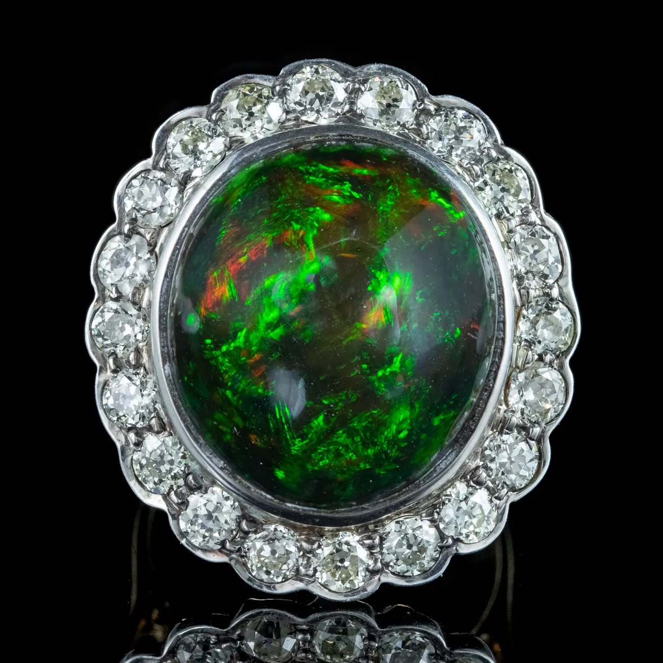 Antique Edwardian Black Opal Diamond Cocktail Ring 25ct Opal