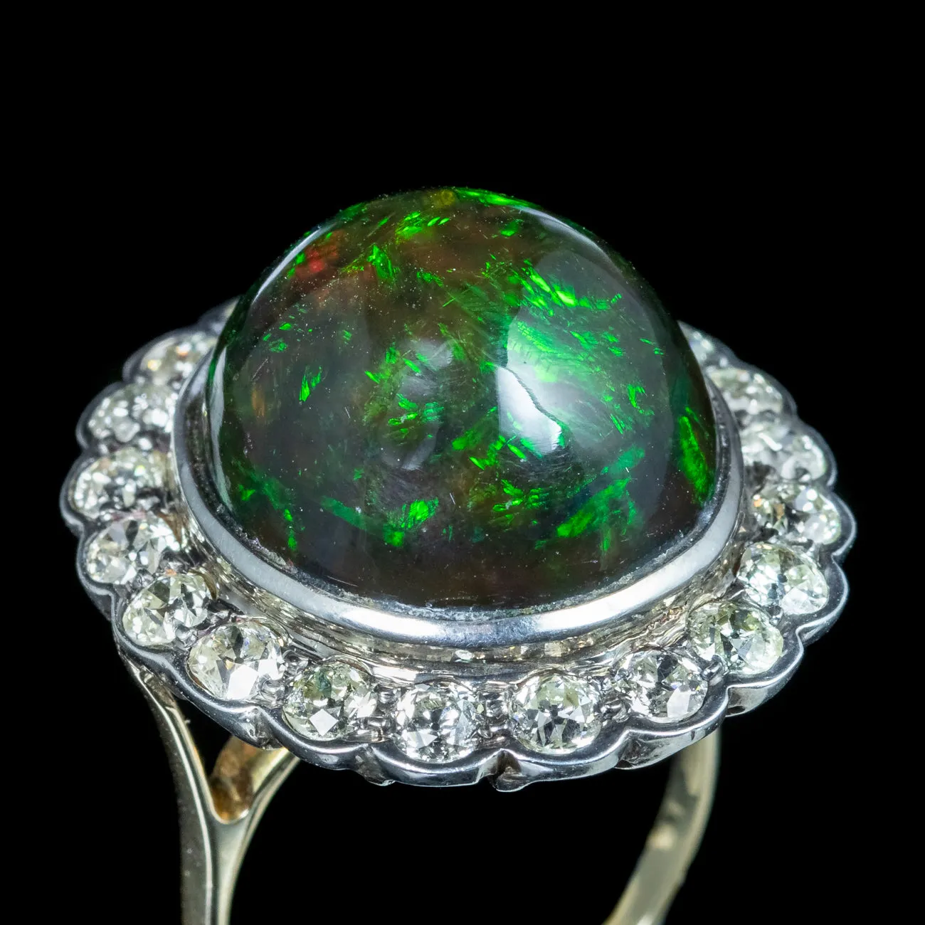 Antique Edwardian Black Opal Diamond Cocktail Ring 25ct Opal