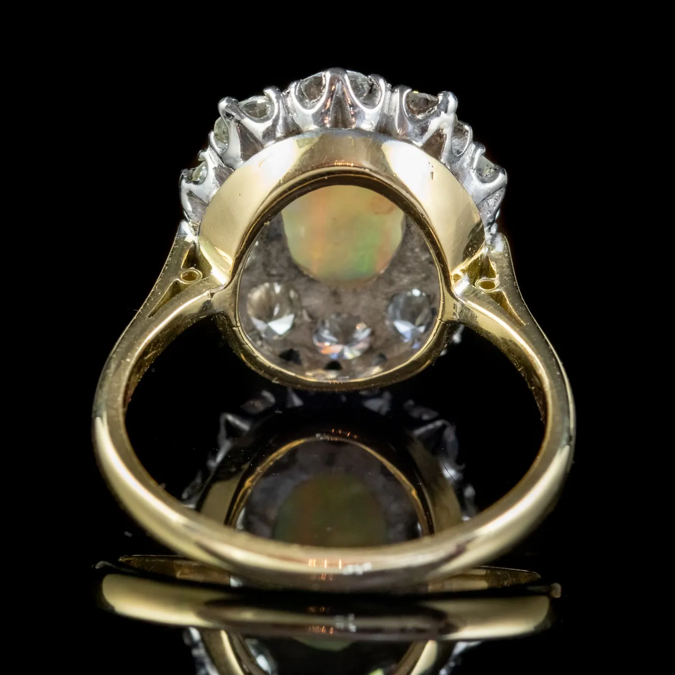 Antique Edwardian Opal Diamond Ring Platinum 18ct Gold 2.80ct Opal 2ct Diamond Circa 1905