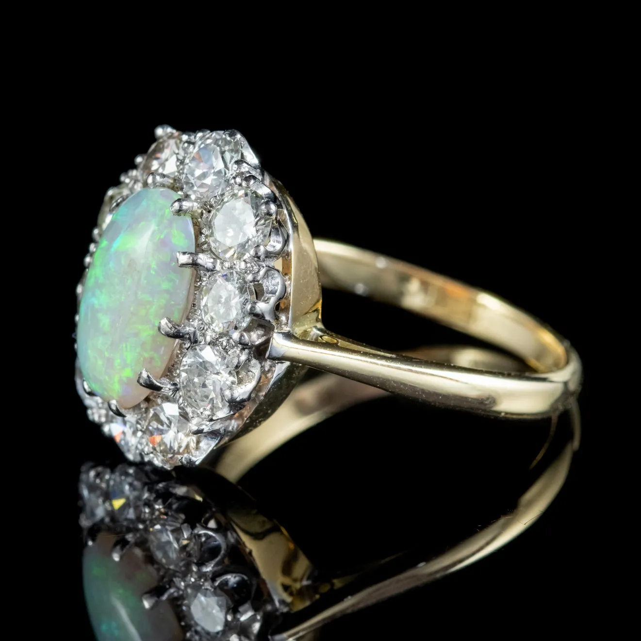 Antique Edwardian Opal Diamond Ring Platinum 18ct Gold 2.80ct Opal 2ct Diamond Circa 1905