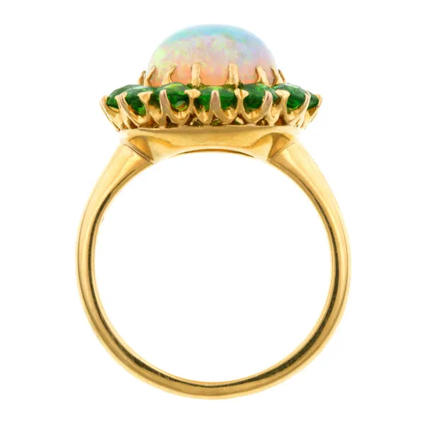 Antique Opal & Demantoid Garnet Cluster Ring