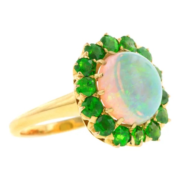 Antique Opal & Demantoid Garnet Cluster Ring