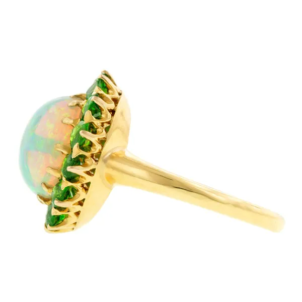 Antique Opal & Demantoid Garnet Cluster Ring