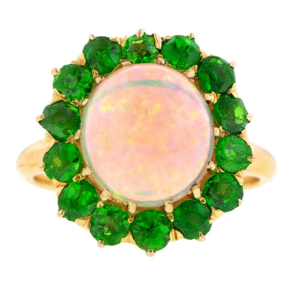 Antique Opal & Demantoid Garnet Cluster Ring