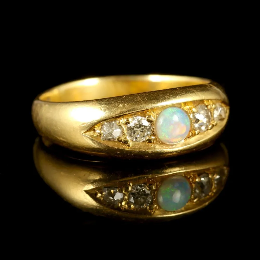 Antique Victorian Opal Diamond Ring 18Ct Dated Birmingham 1909