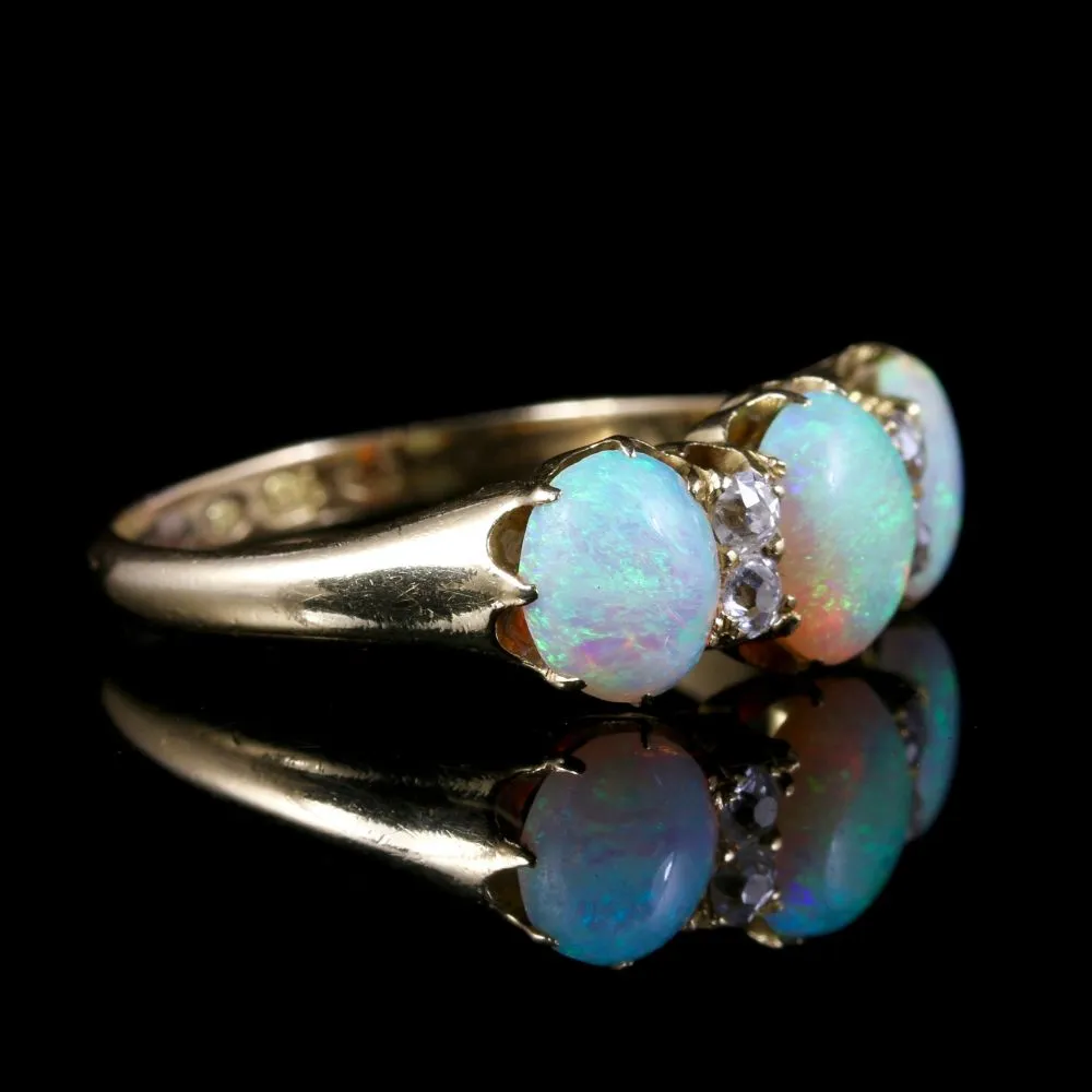 Antique Victorian Opal Diamond Ring 18Ct Gold Circa 1880