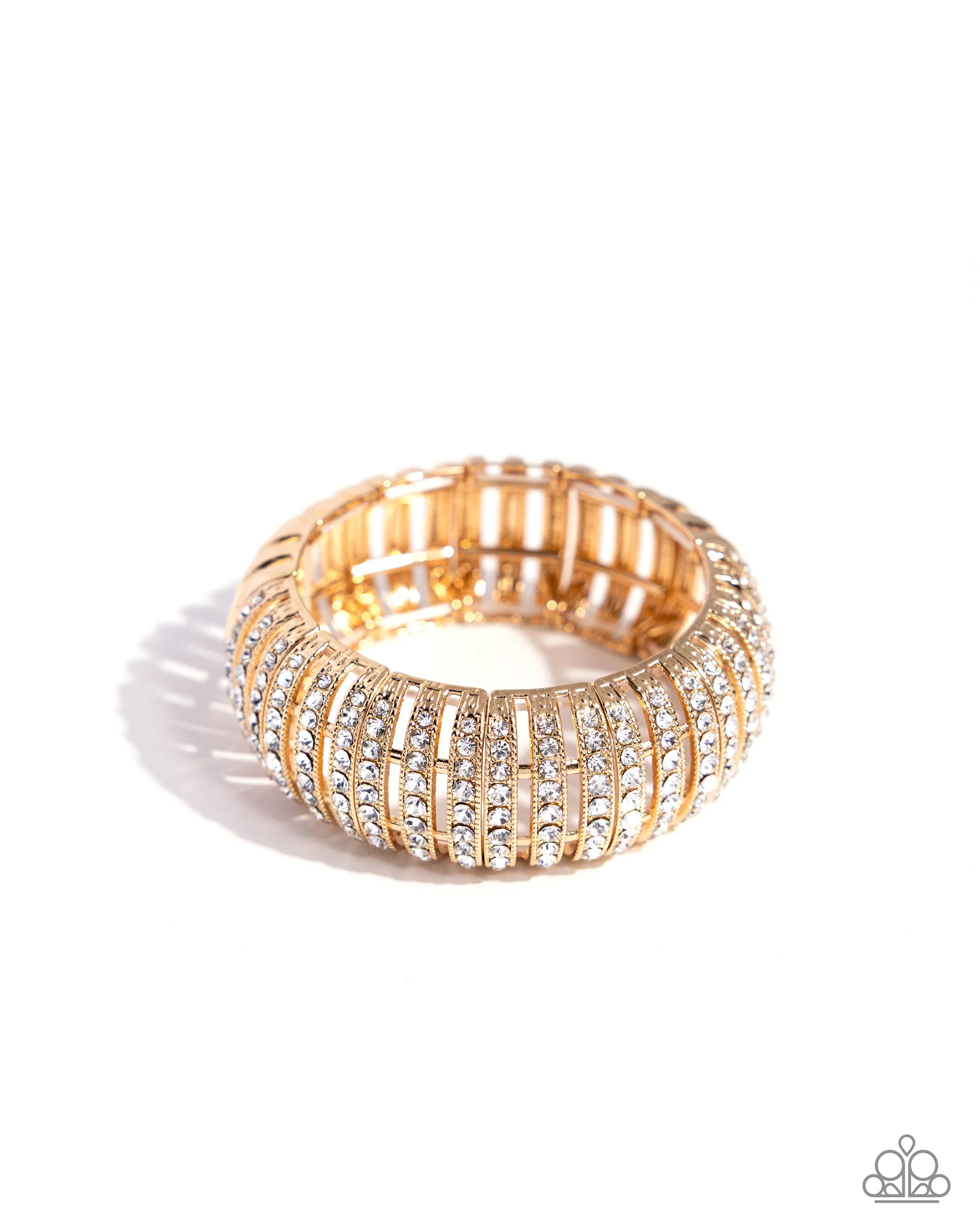 Appealing A-Lister - Gold - White Rhinestone Paparazzi Stretchy Bracelet