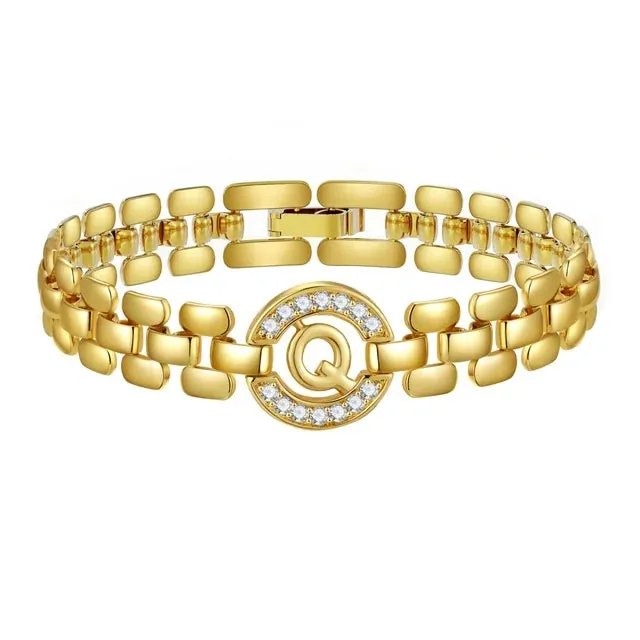 Apsvo Q Letter Bracelet Gold Initial Bracelet Cubic