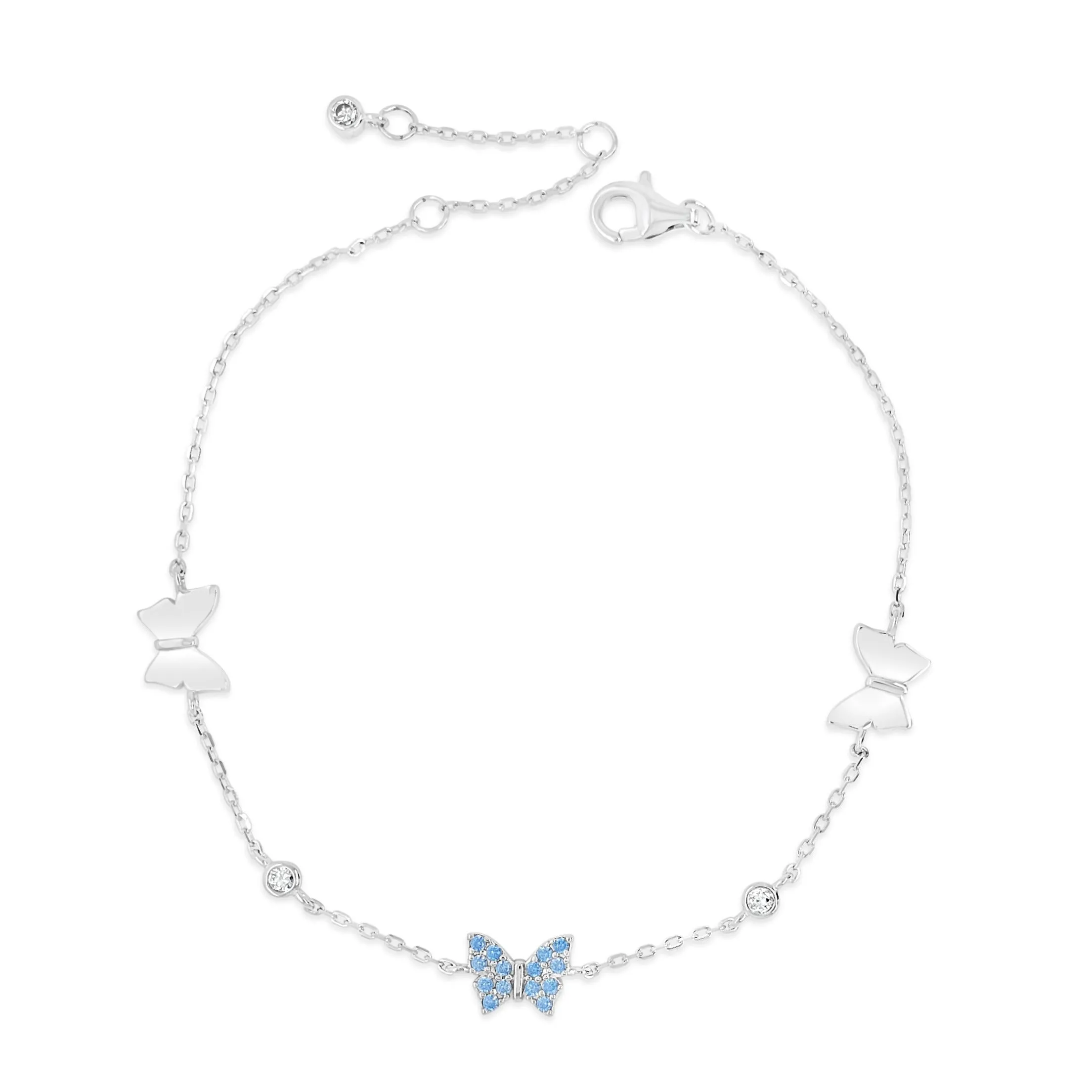 Aquamarine Butterflies Children Sterling Silver Bracelet