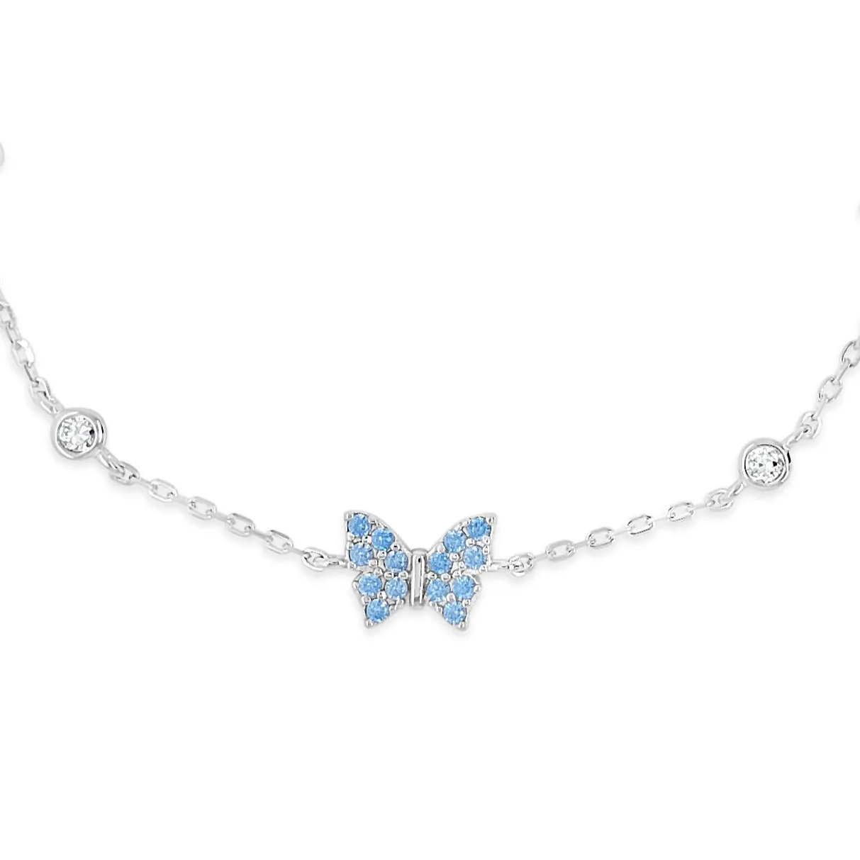 Aquamarine Butterflies Children Sterling Silver Bracelet