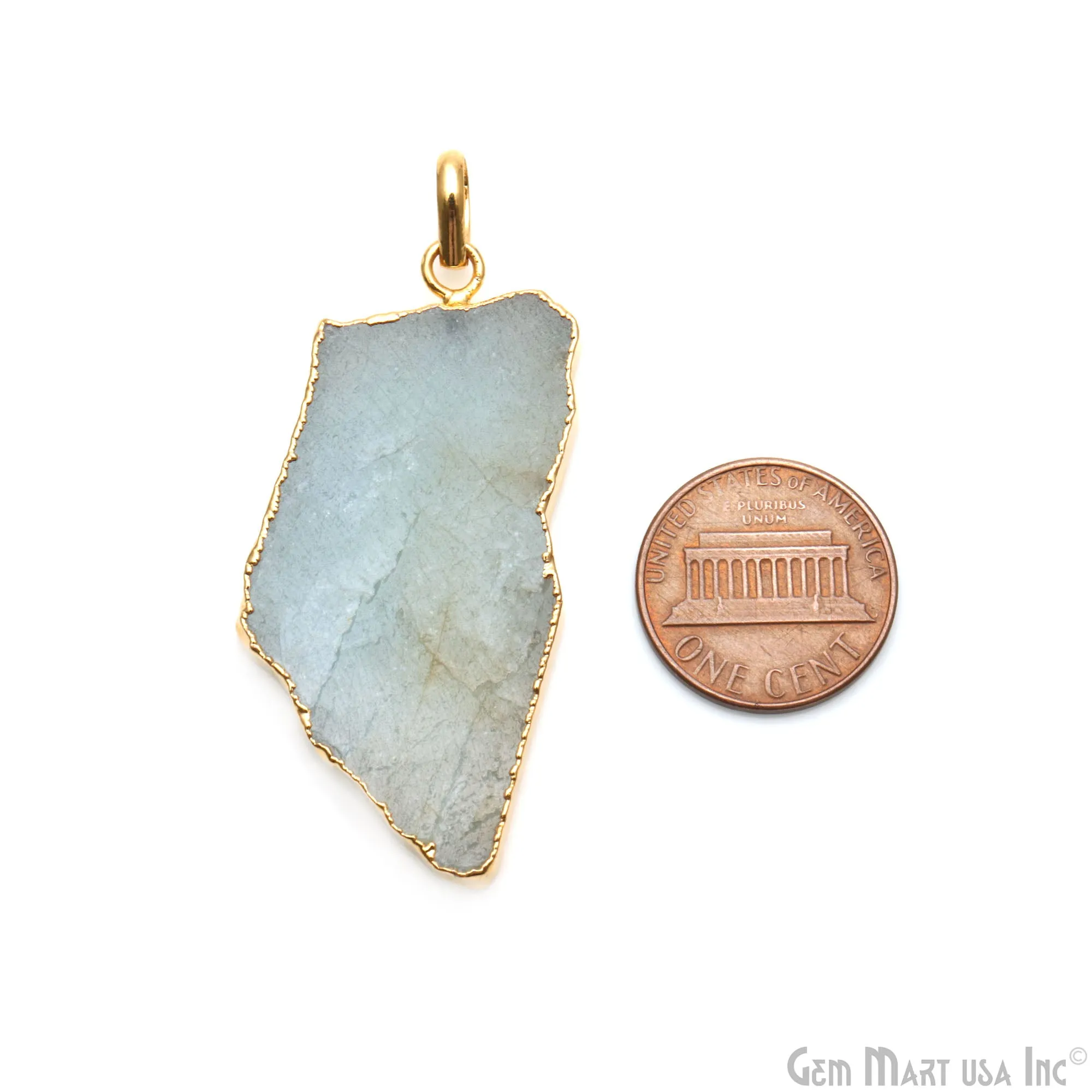 Aquamarine Free Form shape 47x23mm Gold Electroplated Gemstone Single Bail Pendant