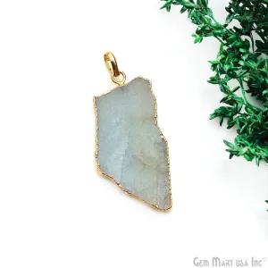 Aquamarine Free Form shape 47x23mm Gold Electroplated Gemstone Single Bail Pendant