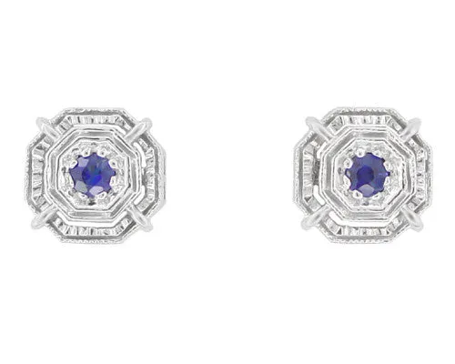 Art Deco Sapphire Stud Earrings in Platinum