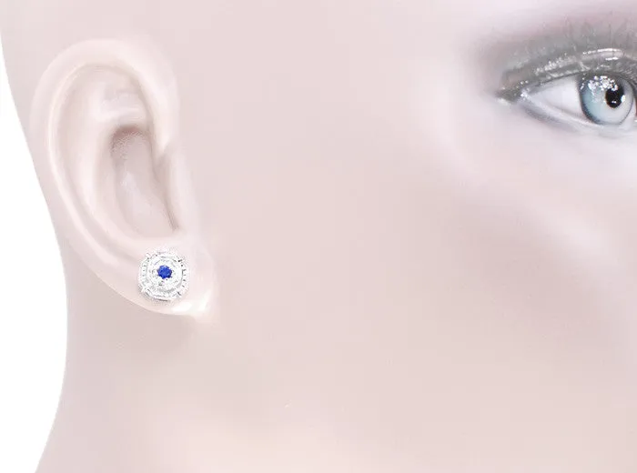 Art Deco Sapphire Stud Earrings in Platinum