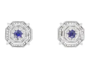 Art Deco Sapphire Stud Earrings in Platinum