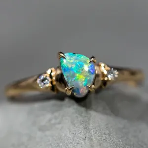 Australian Black Opal & Diamond Engagement Wedding Ring in 18k Yellow Gold