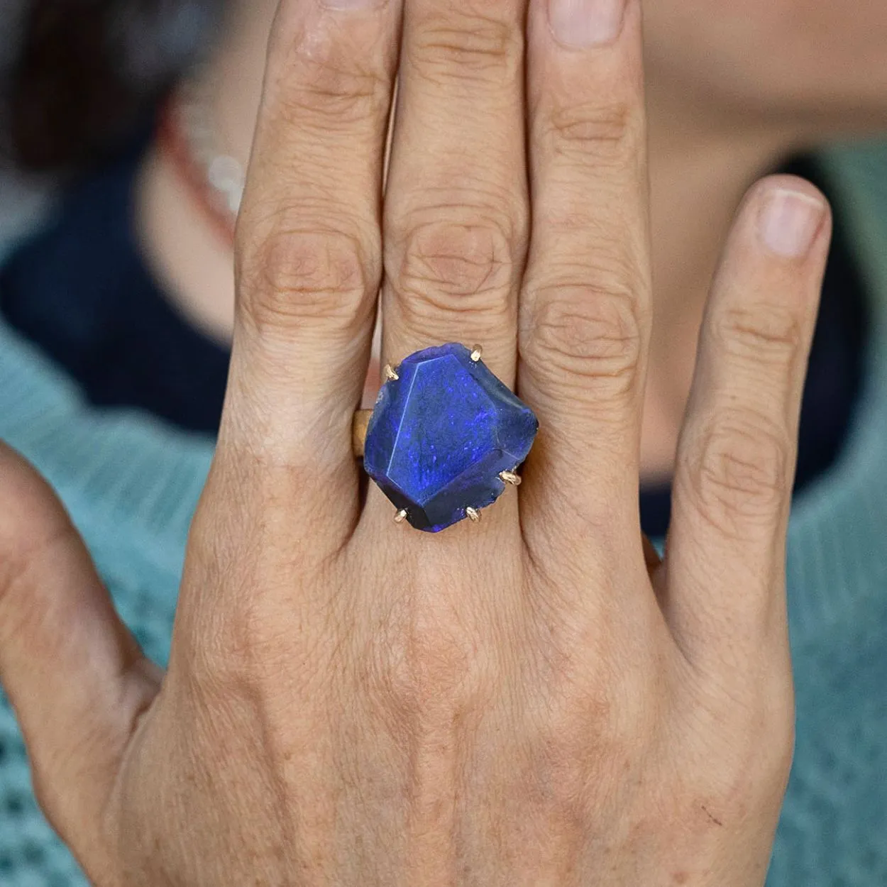 Australian Dark Purple Opal Large Stone Ring on our 6MM Cigar Band