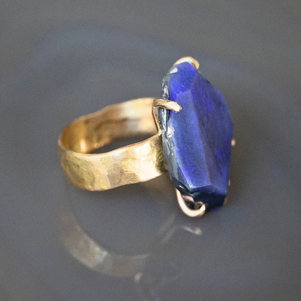 Australian Dark Purple Opal Large Stone Ring on our 6MM Cigar Band