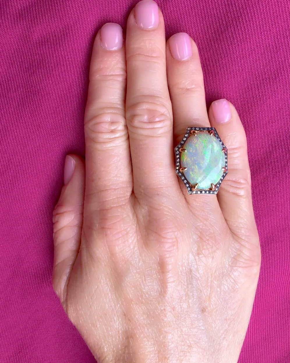 Australian Opal & Diamond 18Kt Rose Gold Cocktail Ring