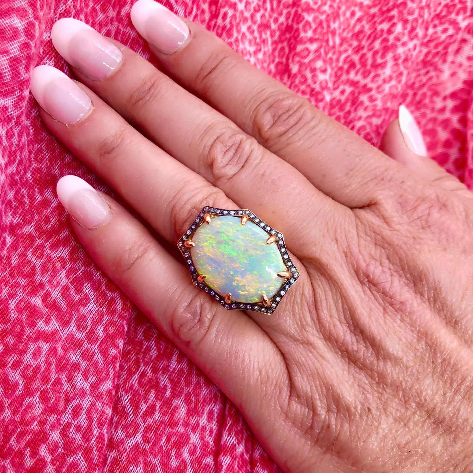 Australian Opal & Diamond 18Kt Rose Gold Cocktail Ring