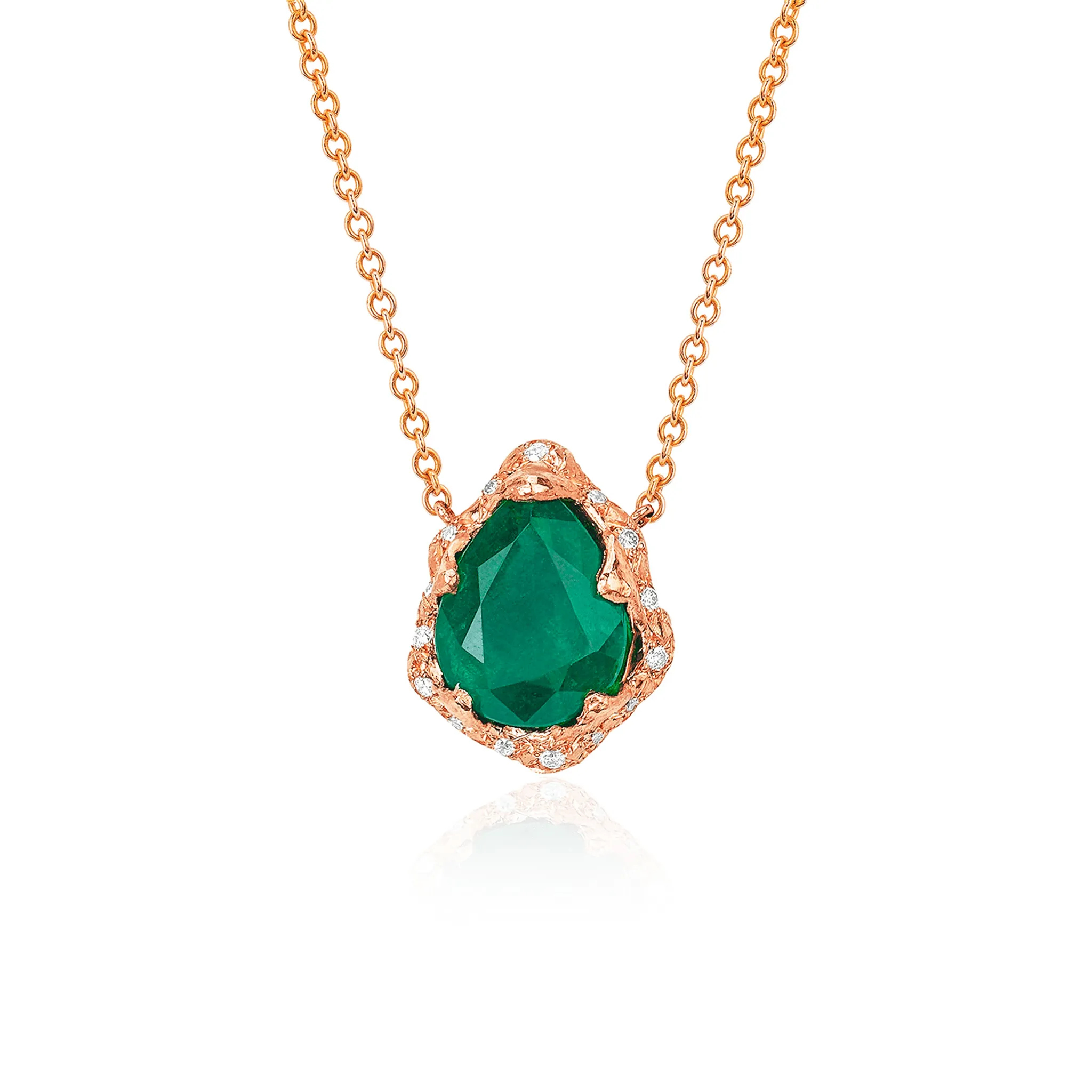 Baby Queen Water Drop Emerald Necklace with Sprinkled Diamonds