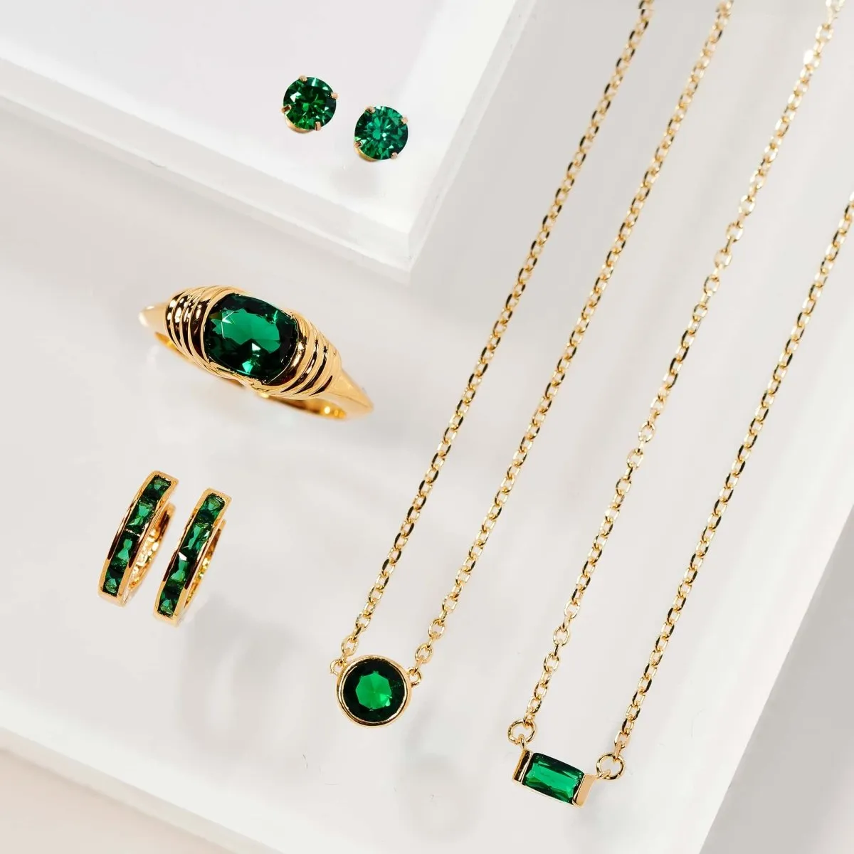 Baguette Gemstone Necklace - Emerald