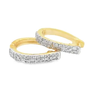 Baguette Hoop Diamond Earrings .38cttw 10K Yellow Gold