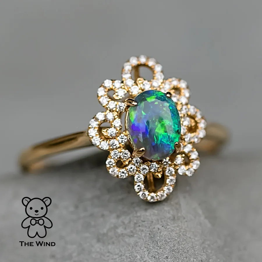 Beauty of Swirls - Black Opal Diamond Engagement Ring 18K Yellow Gold