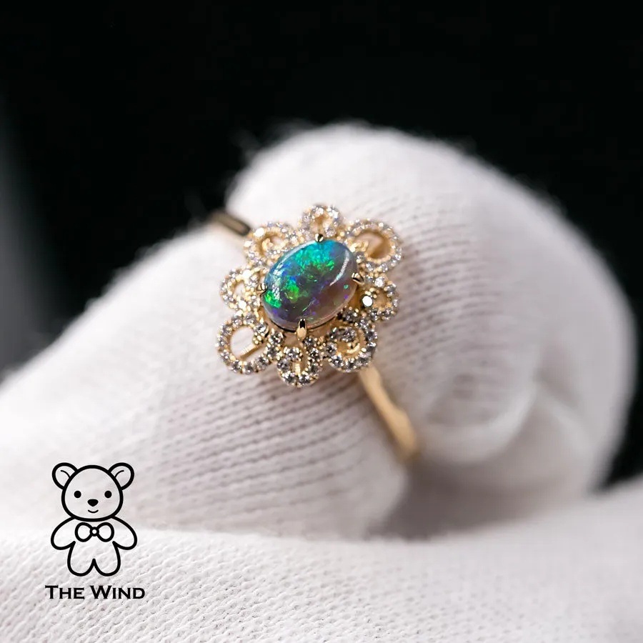 Beauty of Swirls - Black Opal Diamond Engagement Ring 18K Yellow Gold