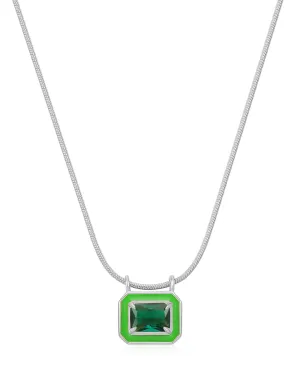 Bezel Pendant Necklace- Bright Green- Silver