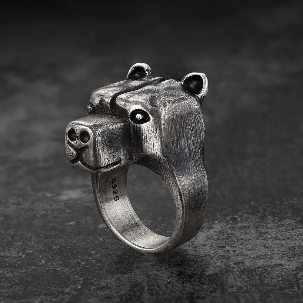 Black Bear Brass Sterling Silver Animal Ring