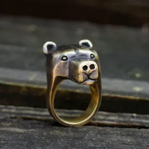 Black Bear Brass Sterling Silver Animal Ring