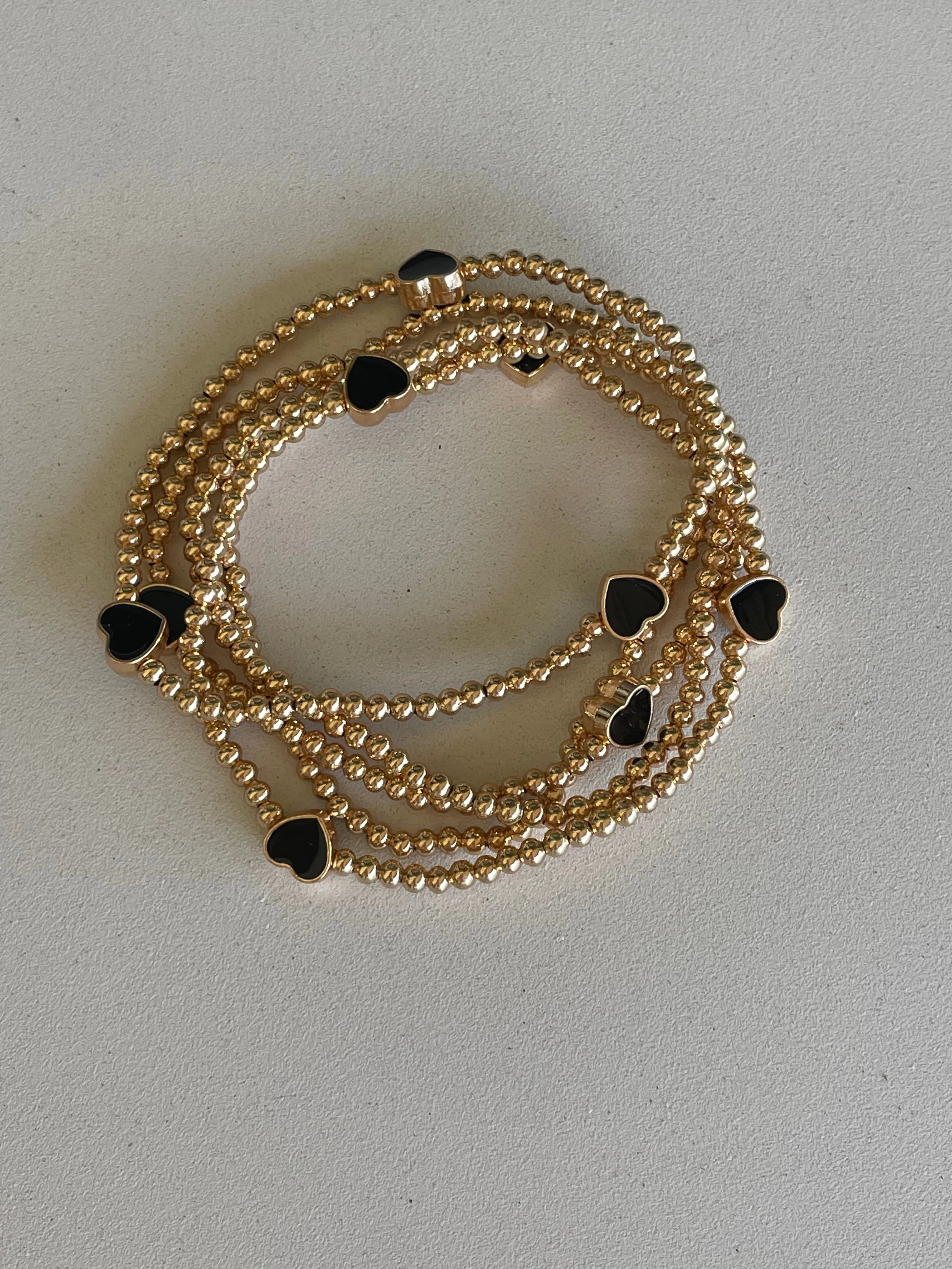 Black Hearts & Gold Set of 5 Stretch Beaded Bracelets