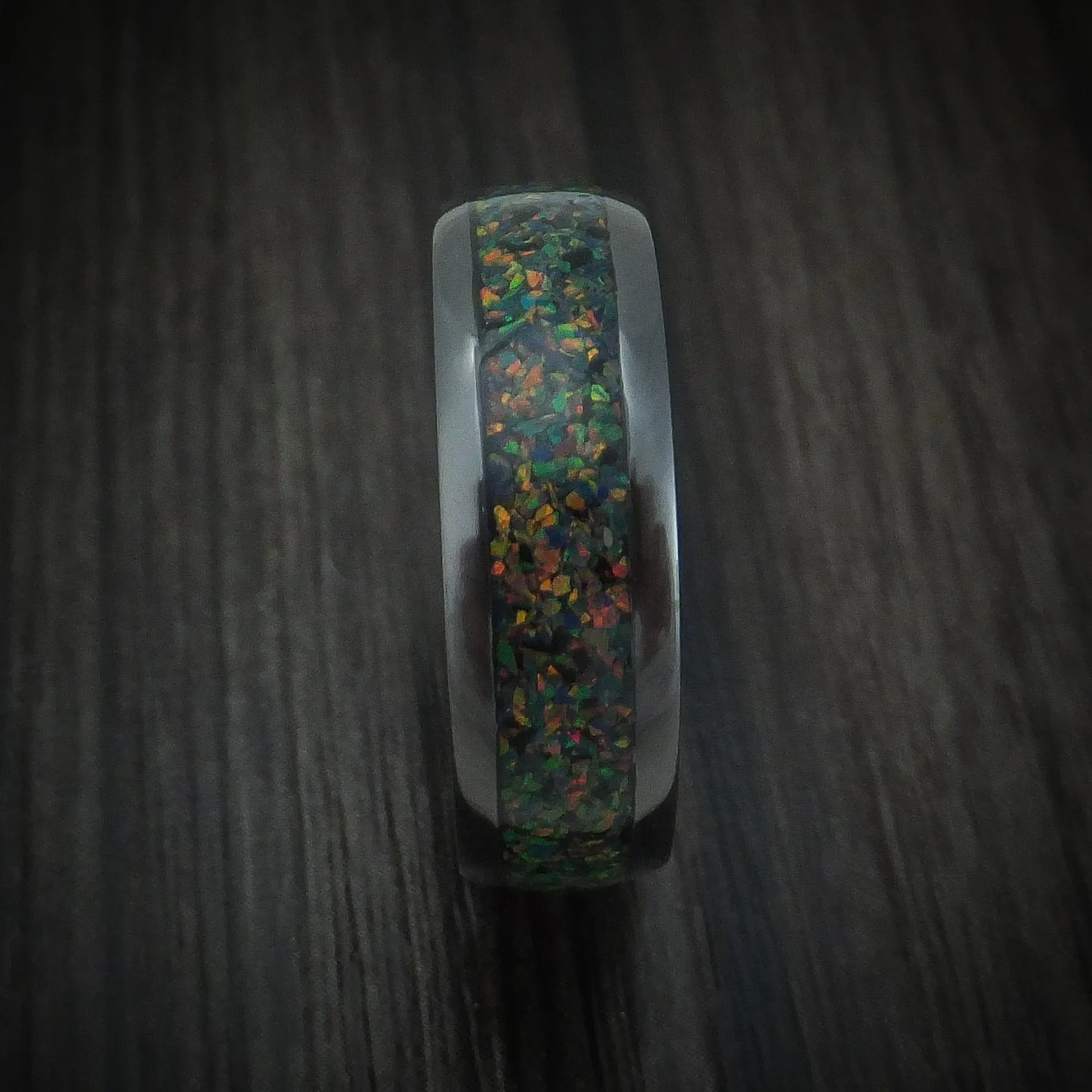 Black Titanium And Opal Men's Ring Custom Made Band