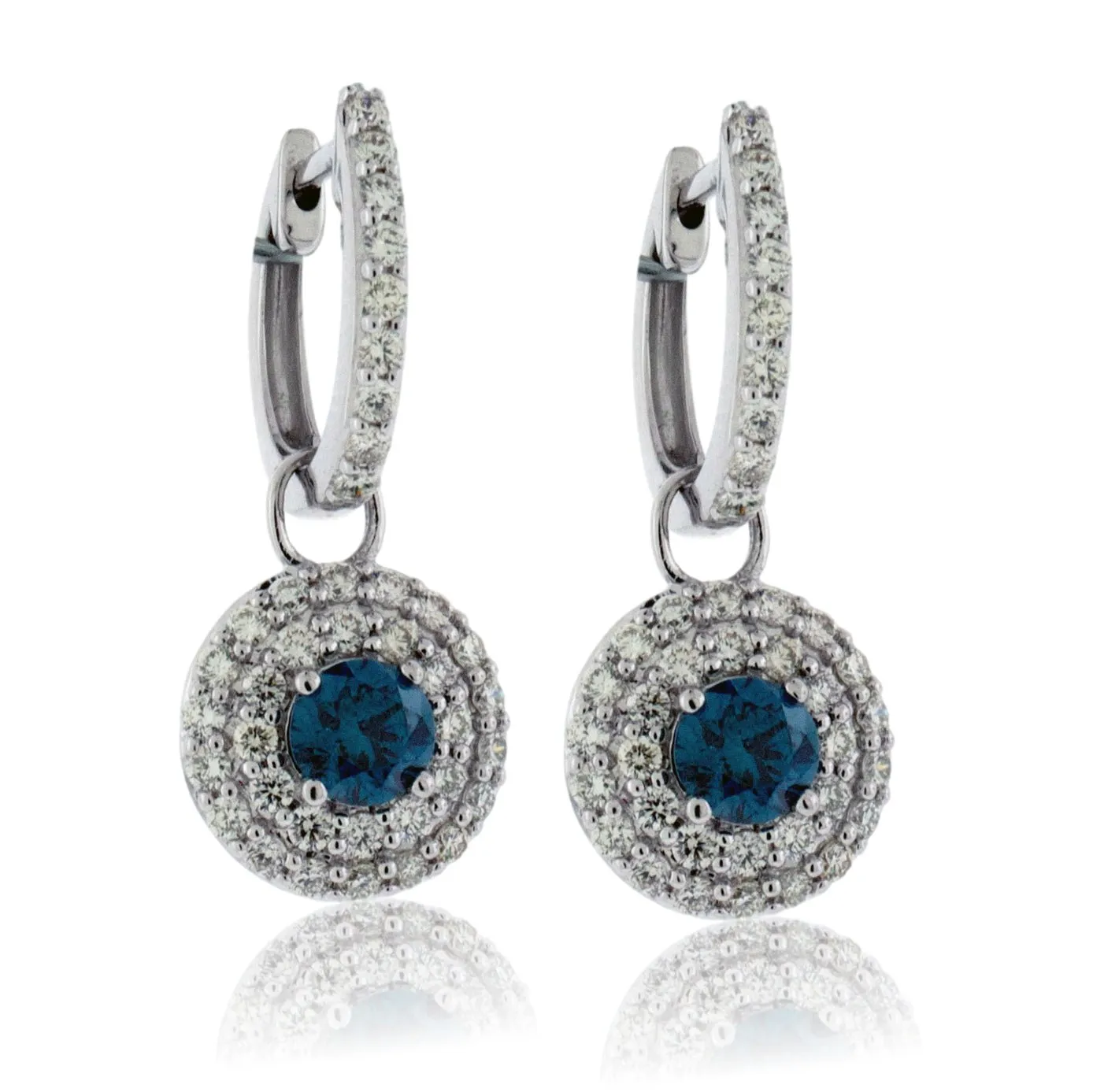 Blue Diamond Double Diamond Halo Earrings