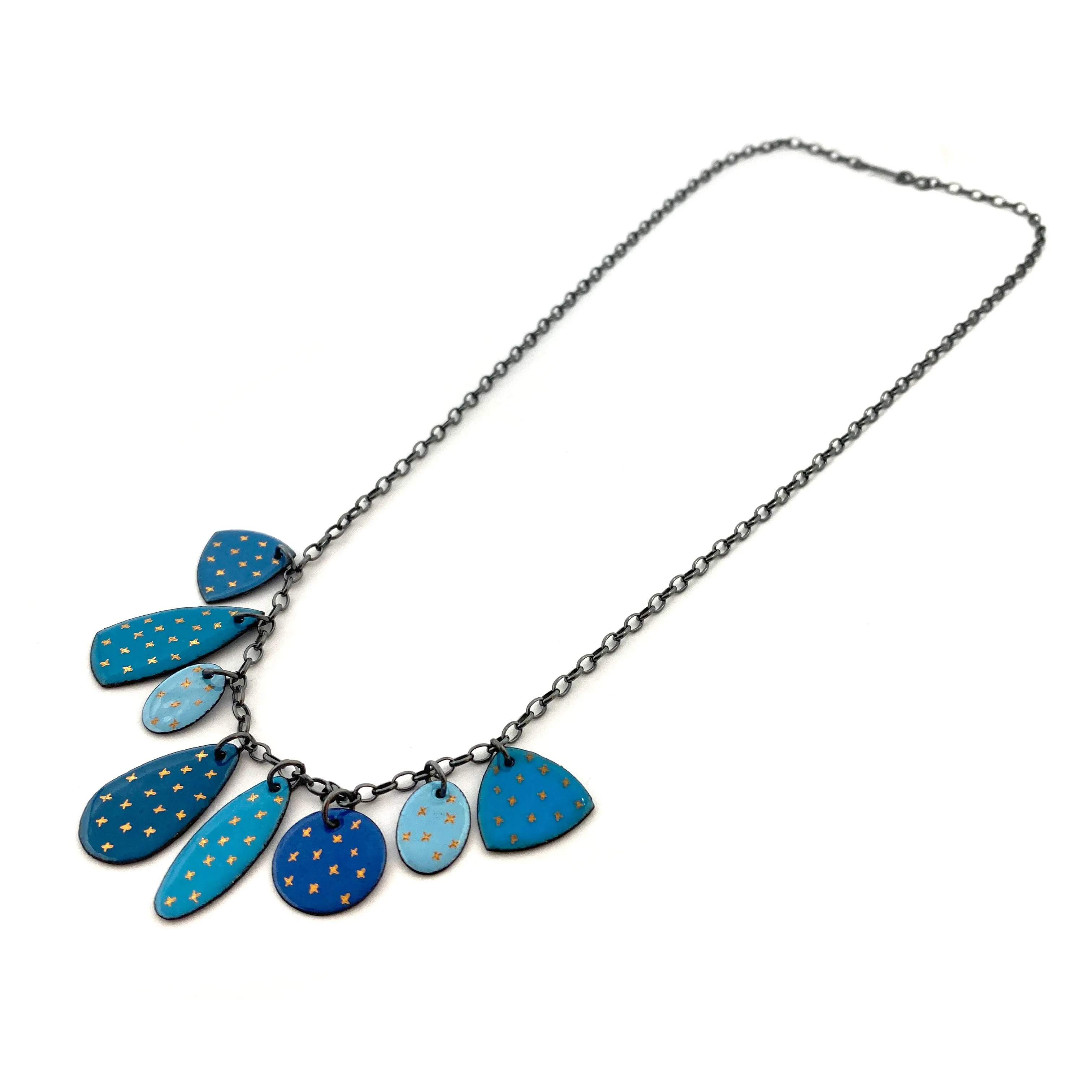 Blue Enamel Necklace with Gold Details