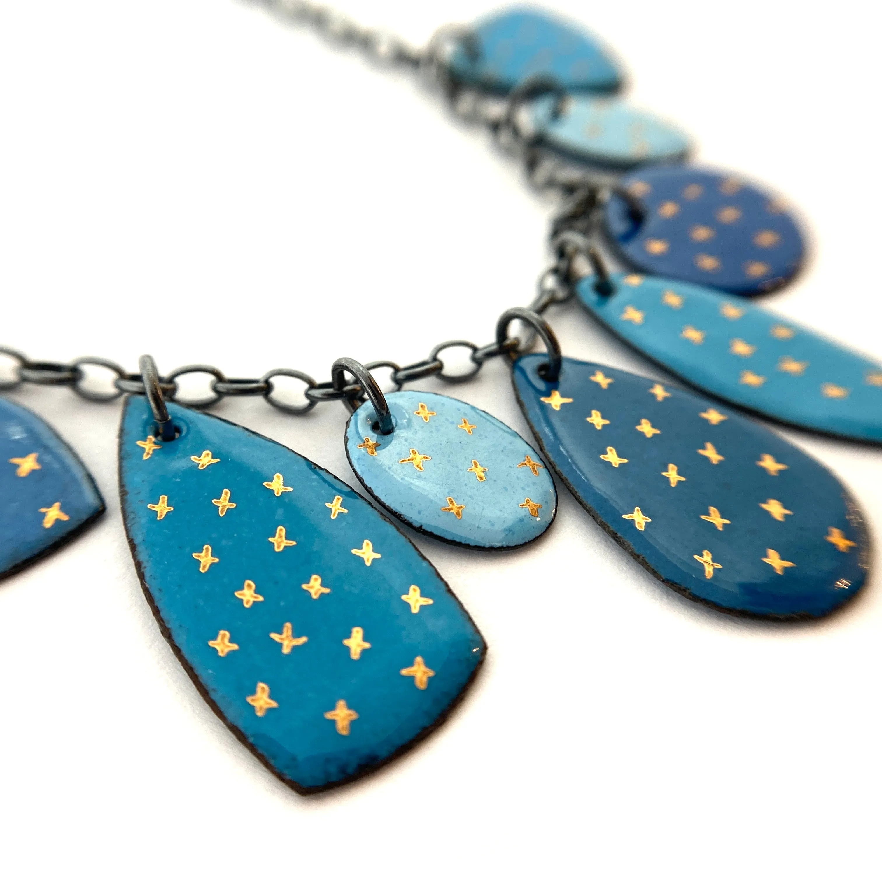 Blue Enamel Necklace with Gold Details