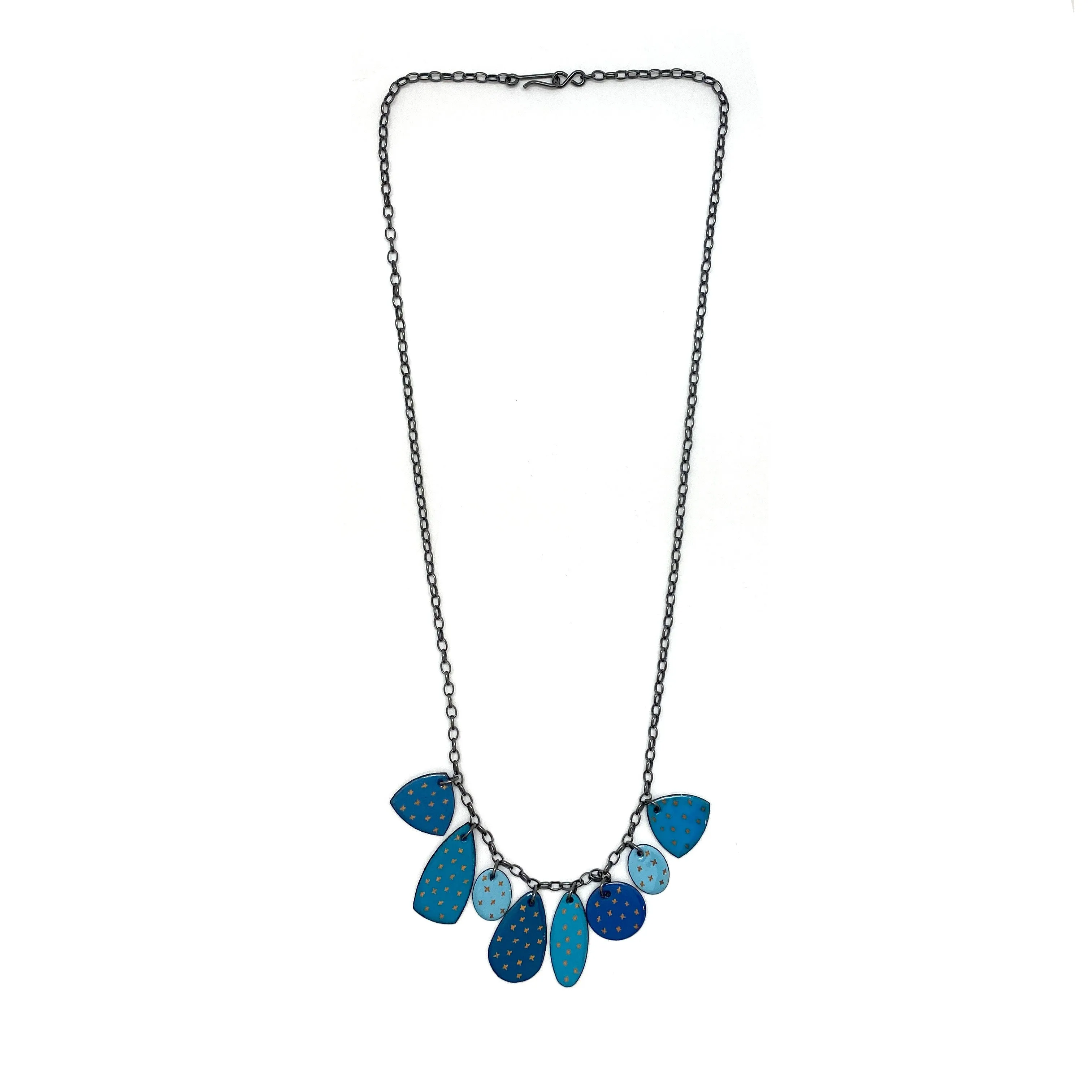 Blue Enamel Necklace with Gold Details