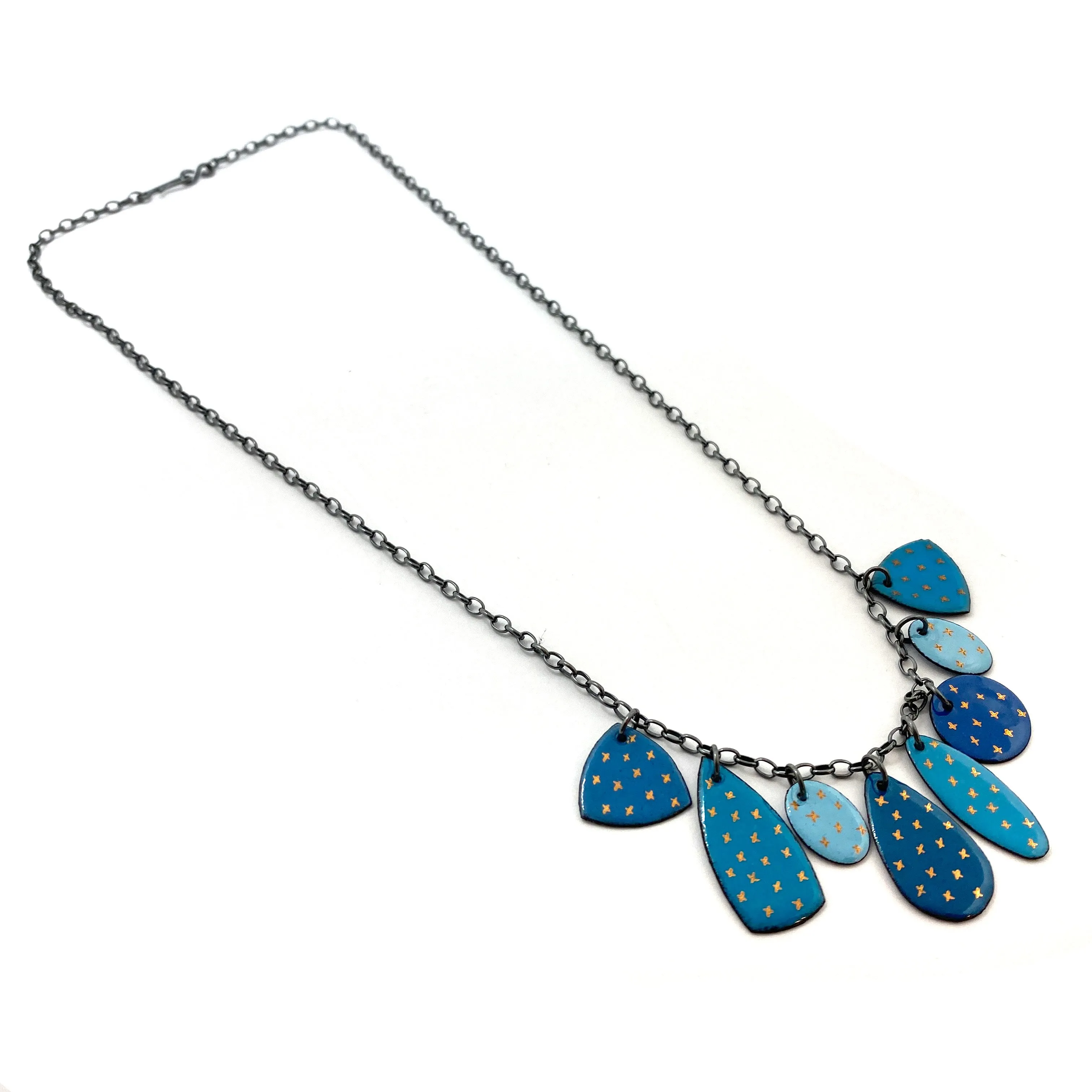 Blue Enamel Necklace with Gold Details