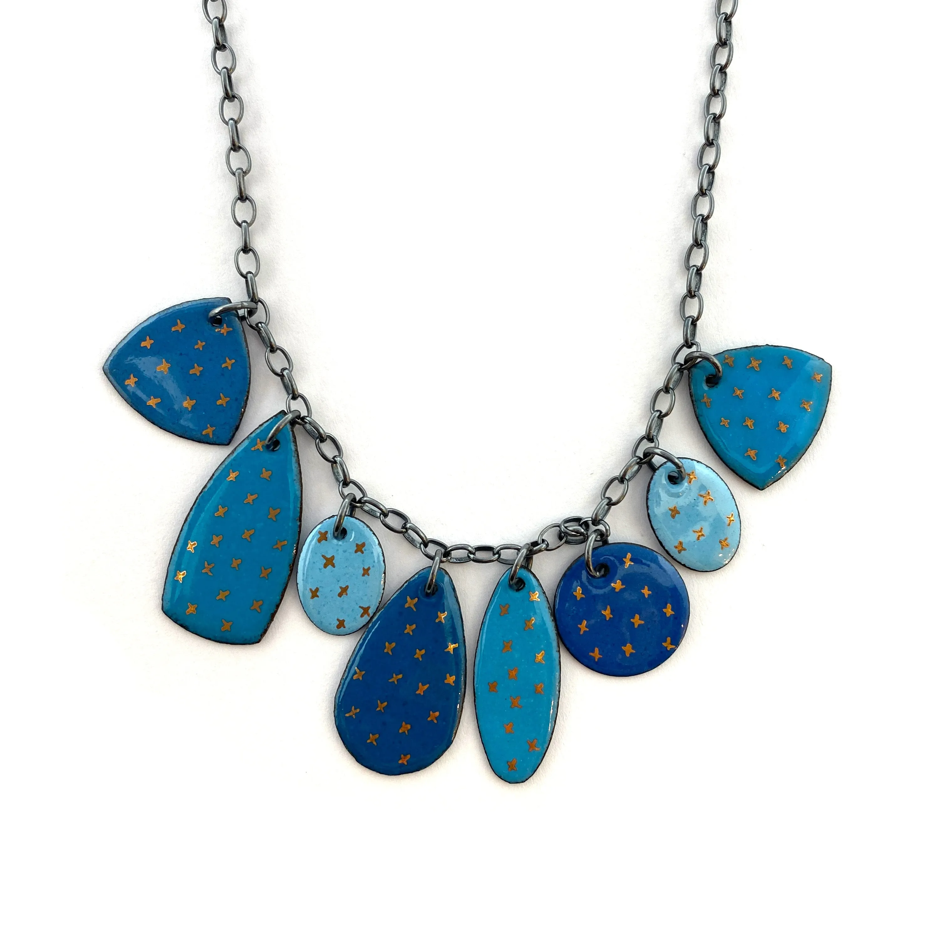 Blue Enamel Necklace with Gold Details