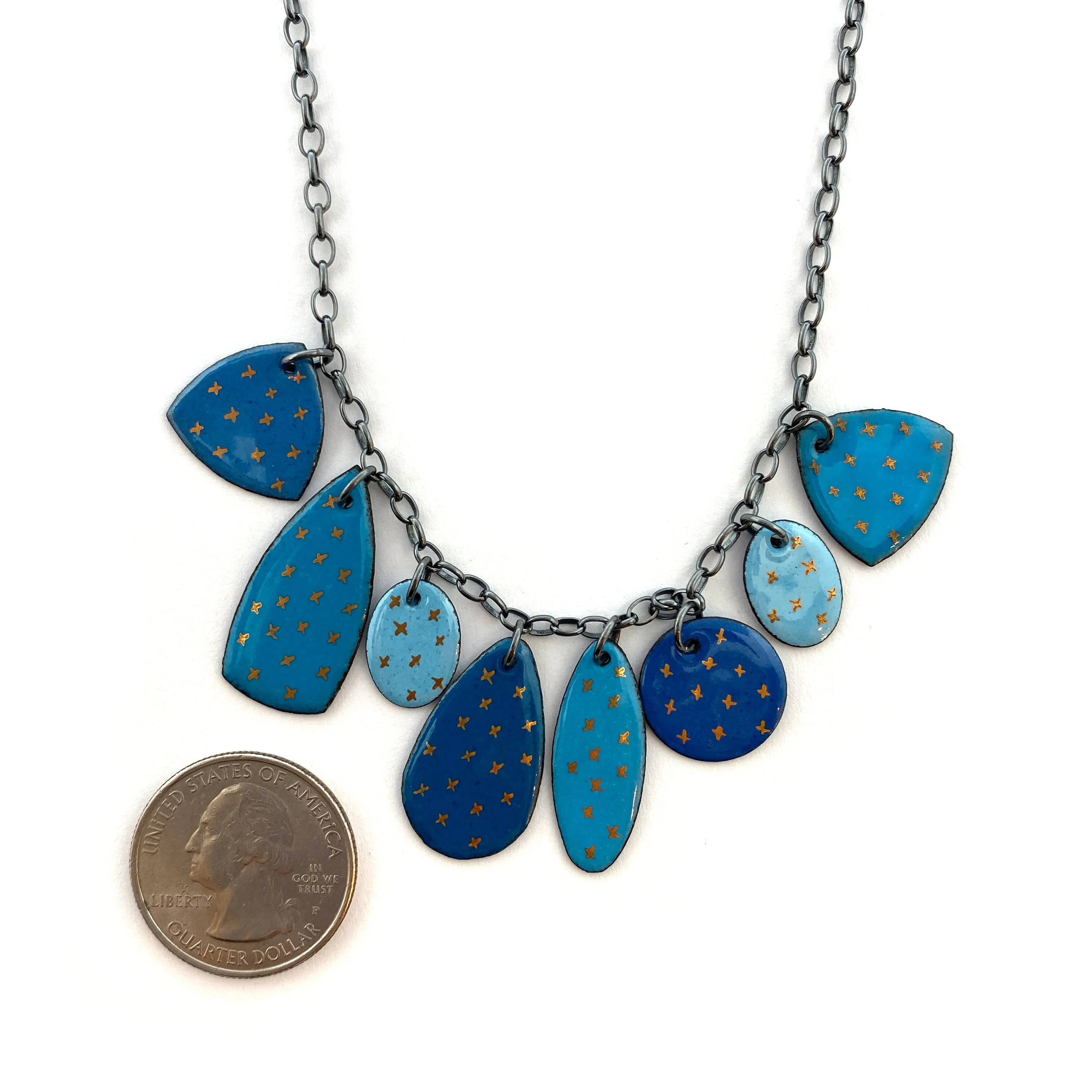 Blue Enamel Necklace with Gold Details