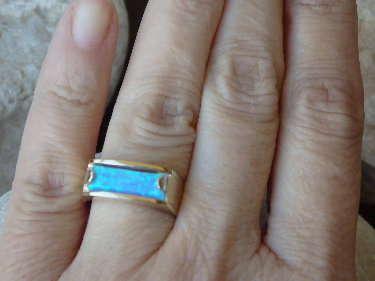 Blue Opal Band Ring