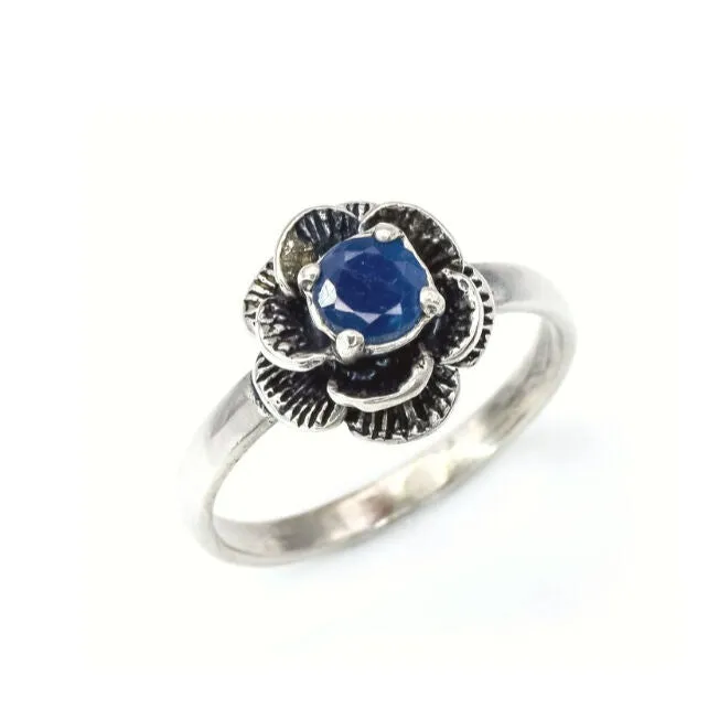 Blue Rose Ring - Natural Sapphire Ring - Solitaire Flower Ring