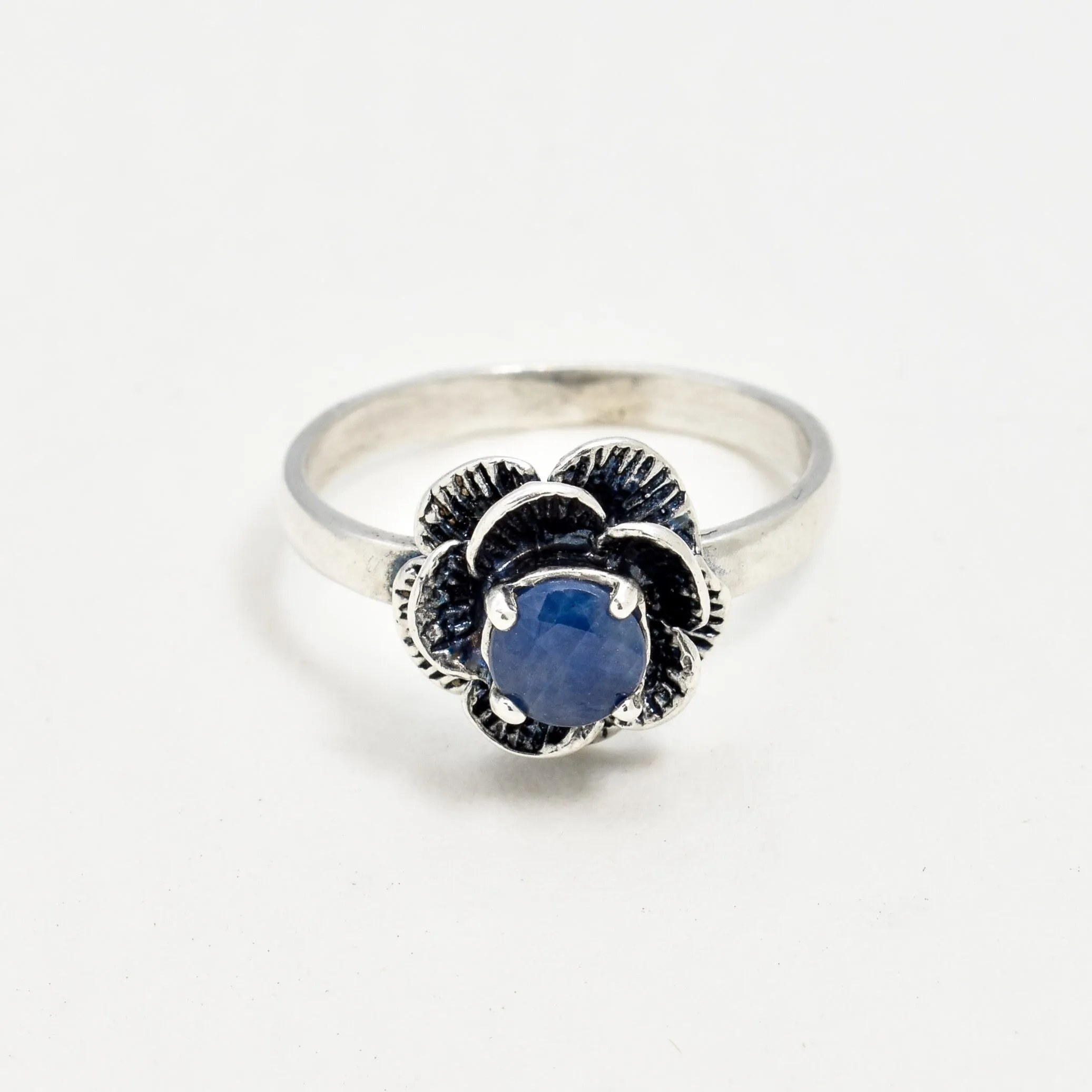 Blue Rose Ring - Natural Sapphire Ring - Solitaire Flower Ring