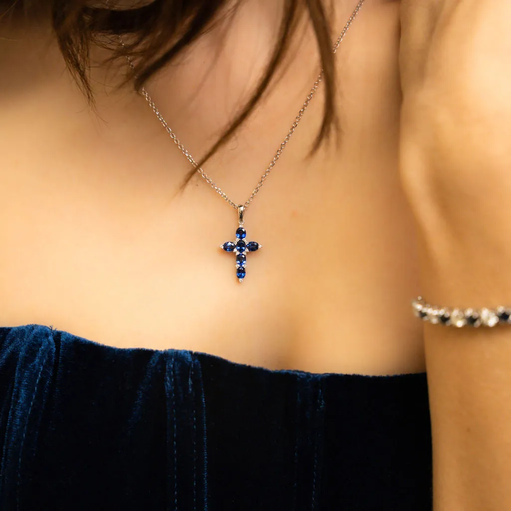 Blue Sapphire & Diamond Cross