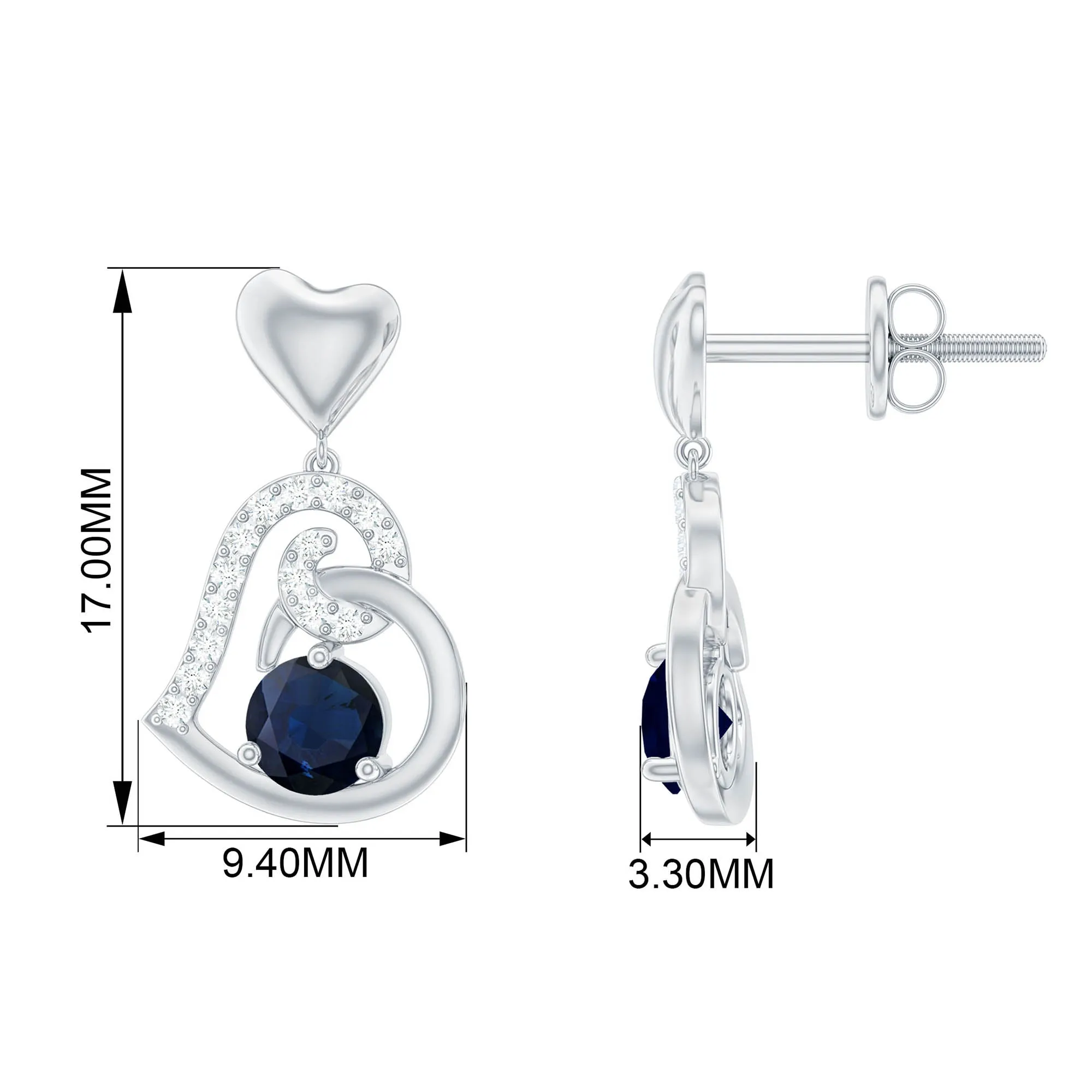 Blue Sapphire and Diamond Accent Heart Drop Earring