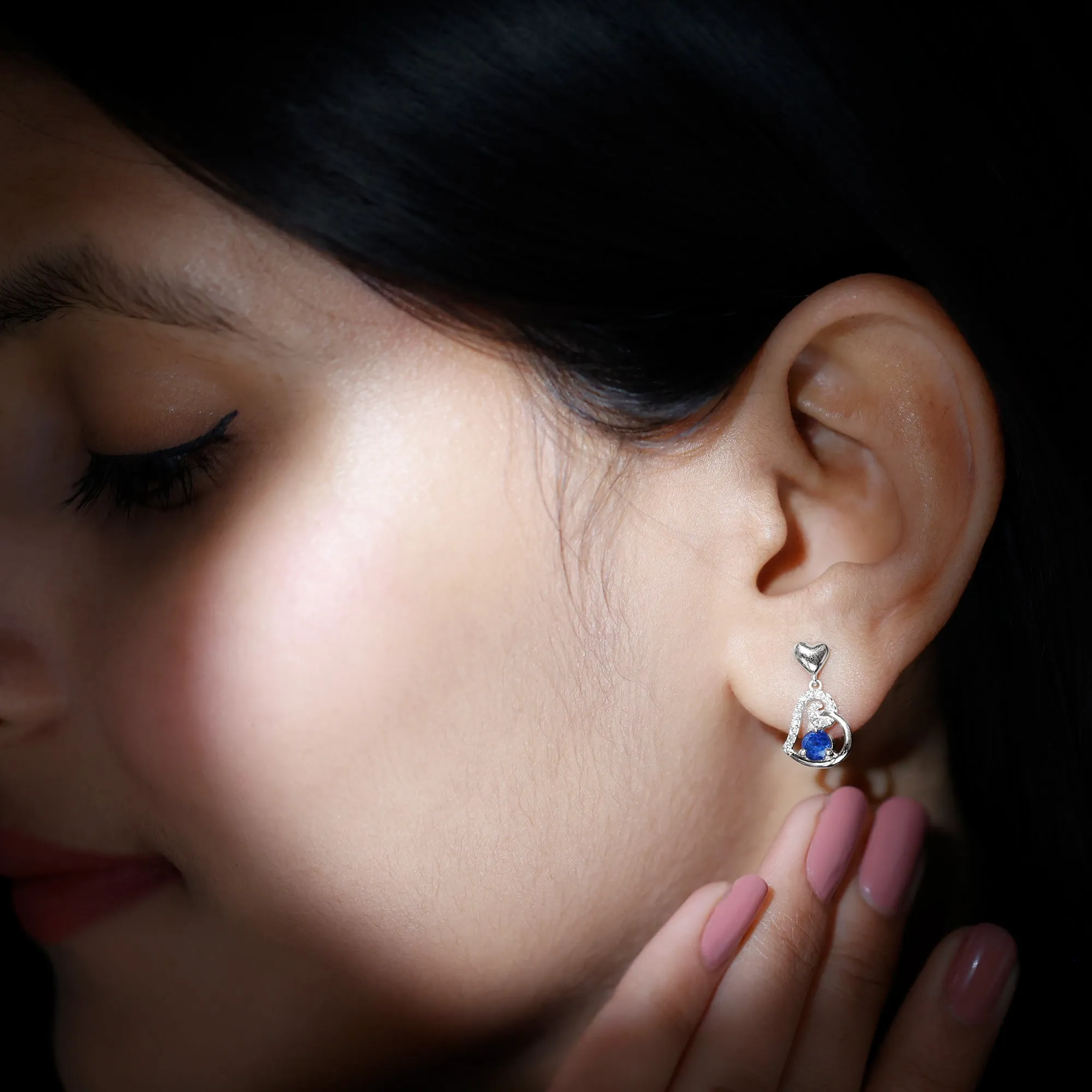 Blue Sapphire and Diamond Accent Heart Drop Earring