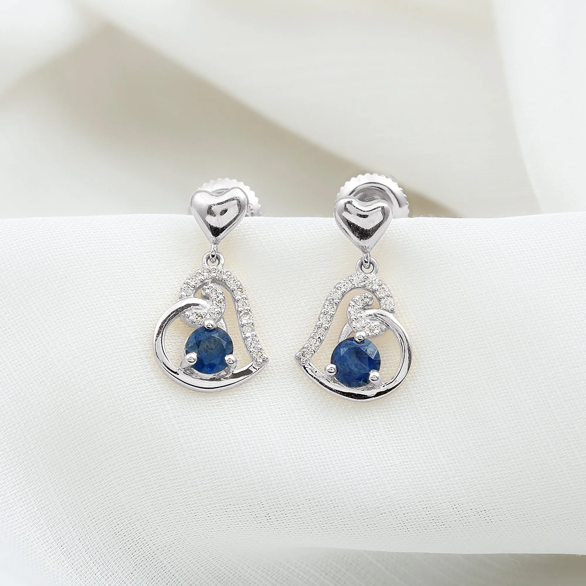 Blue Sapphire and Diamond Accent Heart Drop Earring