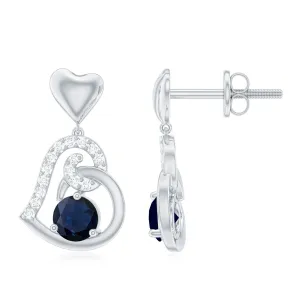 Blue Sapphire and Diamond Accent Heart Drop Earring