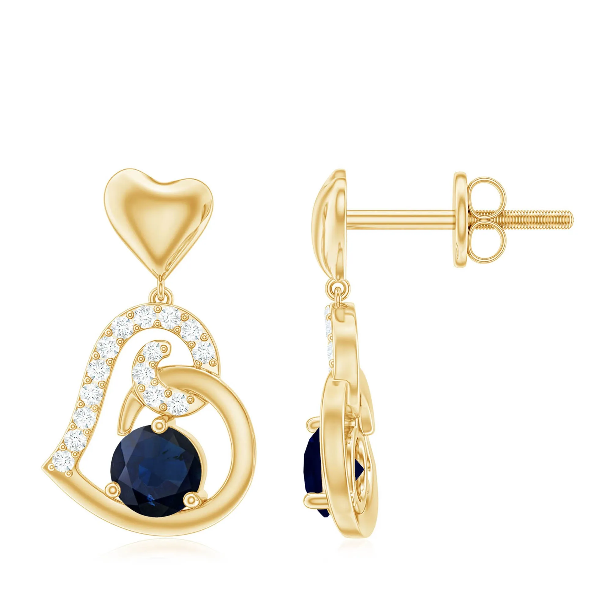 Blue Sapphire and Diamond Accent Heart Drop Earring